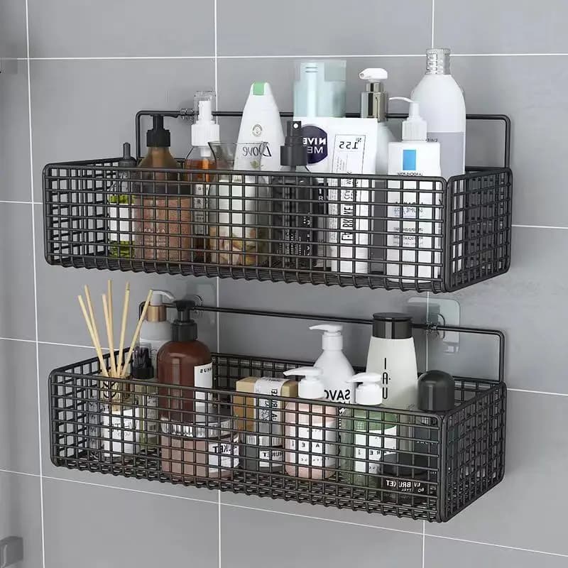 No Drill Adhesive Bathroom Shelf Easy Install Wall Mounted Metal Organizer for Shower Storage Towel Toilet Paper Bathroom Shelve