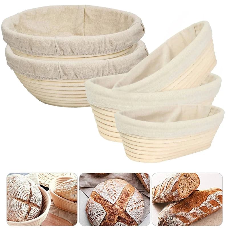 LMETJMA Cestino per la lievitazione del pane Rotondo Ovale Lungo Banneton Rattan Pasta per il pane Proofing Cestino in rattan con rivestimento in lino