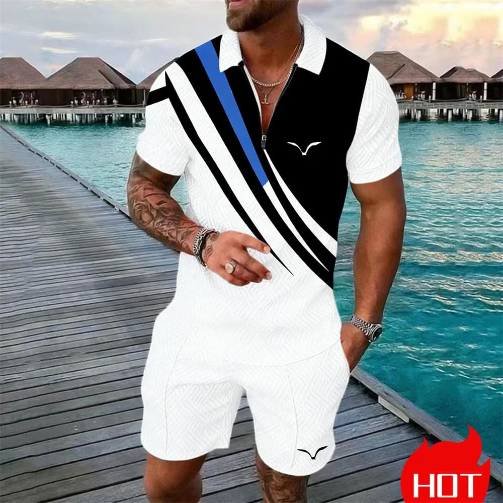 Summer Set Stripe Y2k Clothing 2 Piece Set For Man Polo Shirt Set Daily 2 Piece Set Classic Leisure Polo Matching Sets For Man
