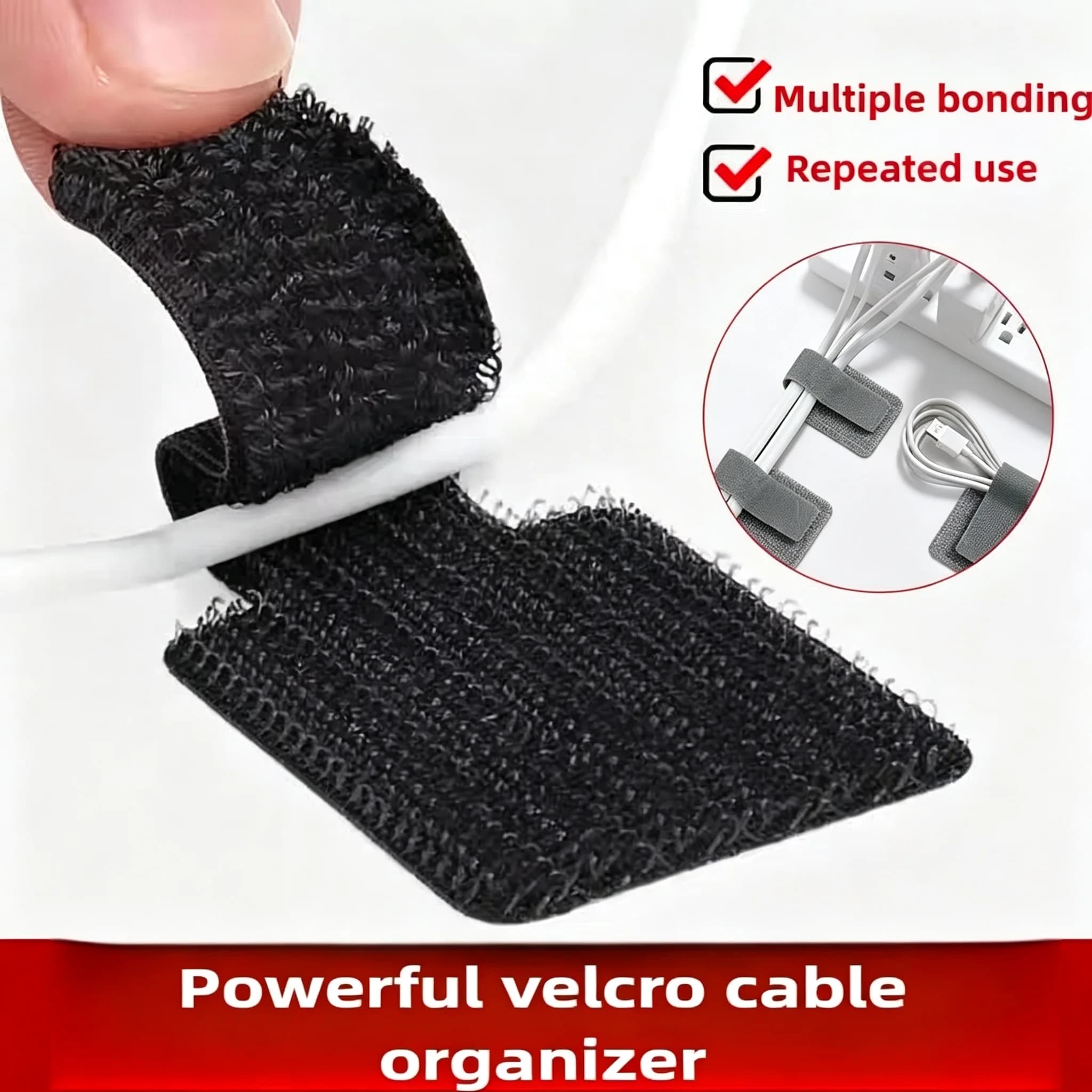 Fascette per cavi riutilizzabili Fascette in velcro Supporto per cavo di alimentazione autoadesivo Gestore di organizer da tavolo per riporre cavi regolabili