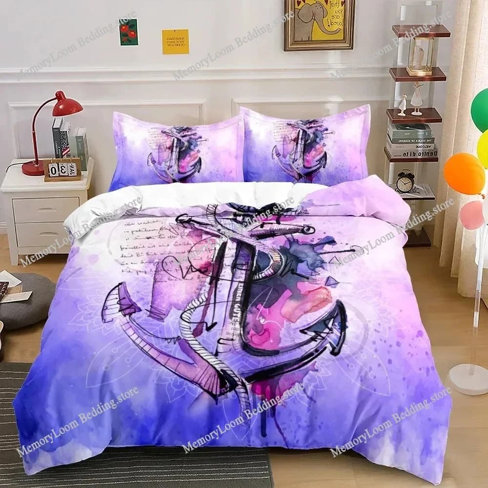 Set biancheria da letto con ancoraggio nautico Federe Copripiumino Twin Full Queen King Boat Sailing per bambini adulti Copripiumino 3D