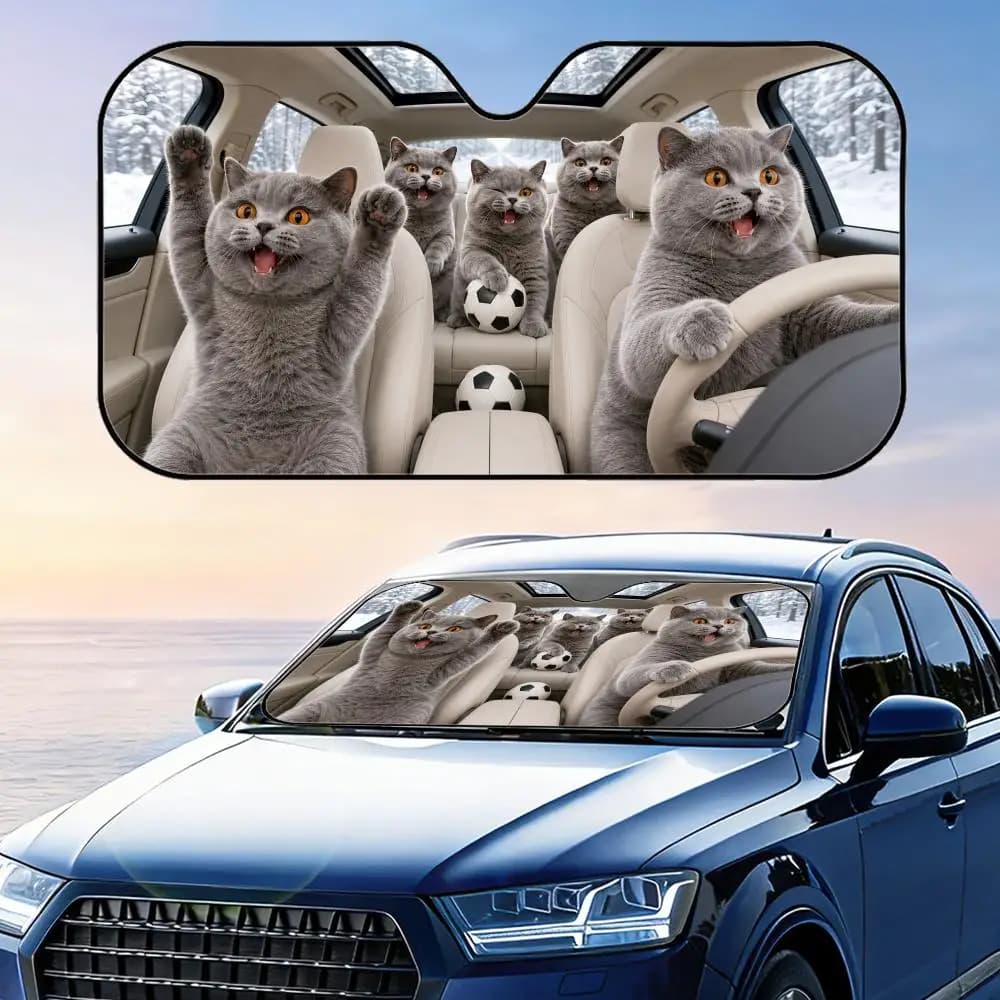 Parasole per Parabrezza Auto British Shorthair Soccer Fan, Pieghevole, Riflettente, Protezione UV, Isolamento Termico
