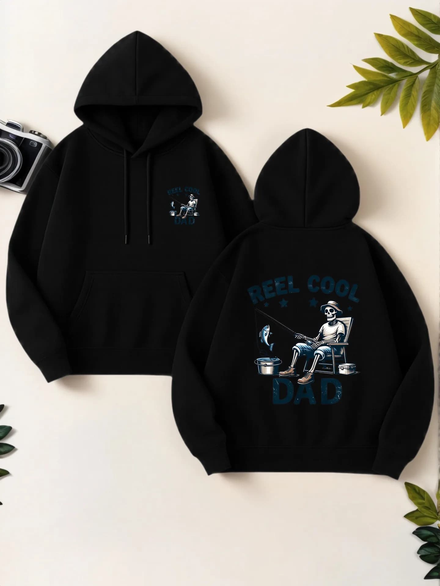 Felpa con cappuccio grafica, stampa Reel Cool Dad, design estetico casual, foderata in pile, abbigliamento casual quotidiano, per uomo
