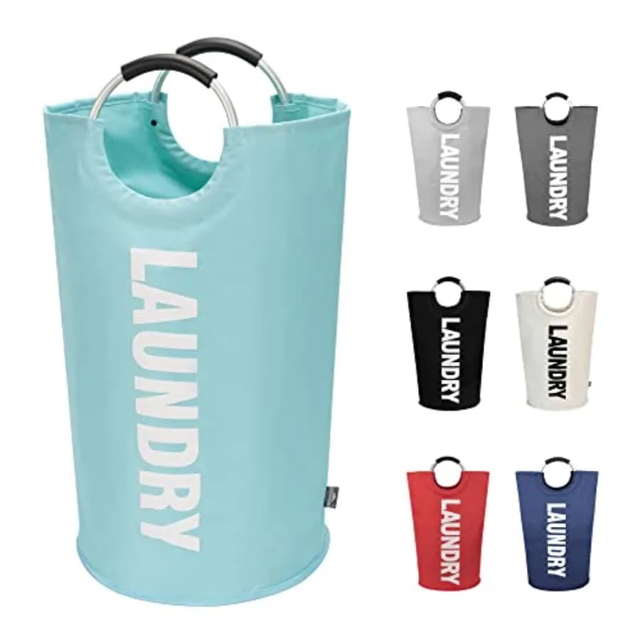 90L Large Laundry Basket, Collapsible Laundry Bag, Freestanding Tall Clothes Hamper, Foldable Washing Bin Light Blue