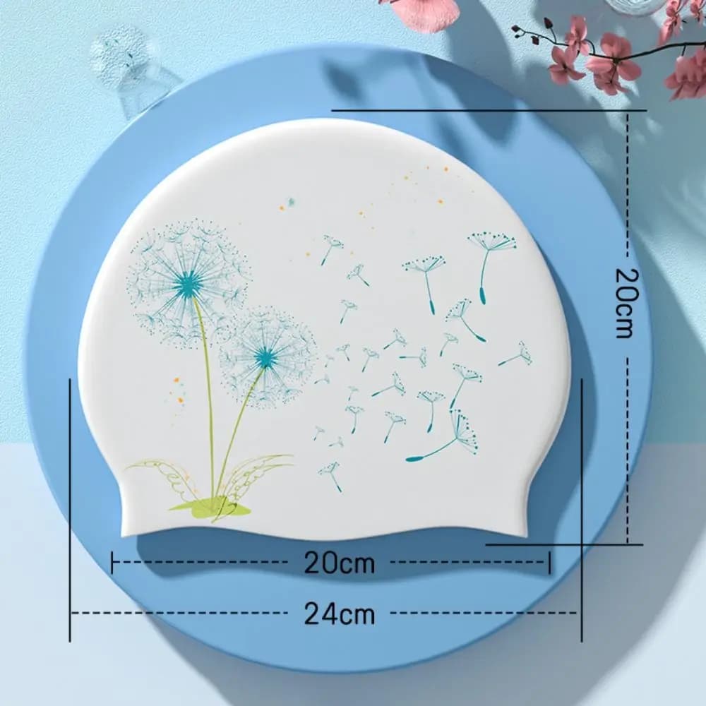 Summer Silicone Swimming Cap Flower Pattern Waterproof Diving Cap Elastic Protect Ears Bathing Cap Hot Spring