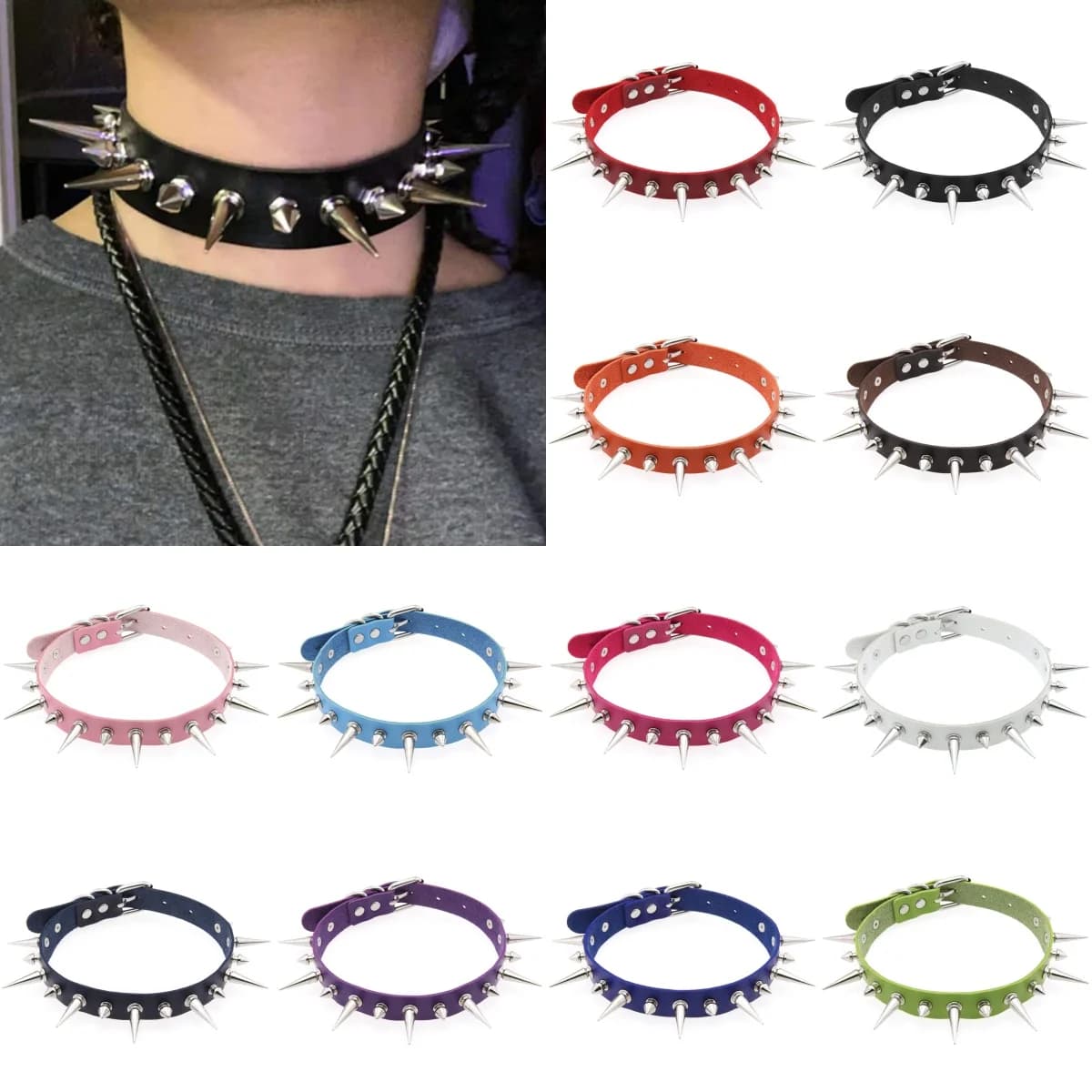 12 colori Halloween Emo Cosplay Goth Choker collane per donna uomo Punk plastica rivetto PU collane in pelle gioielli per feste regali