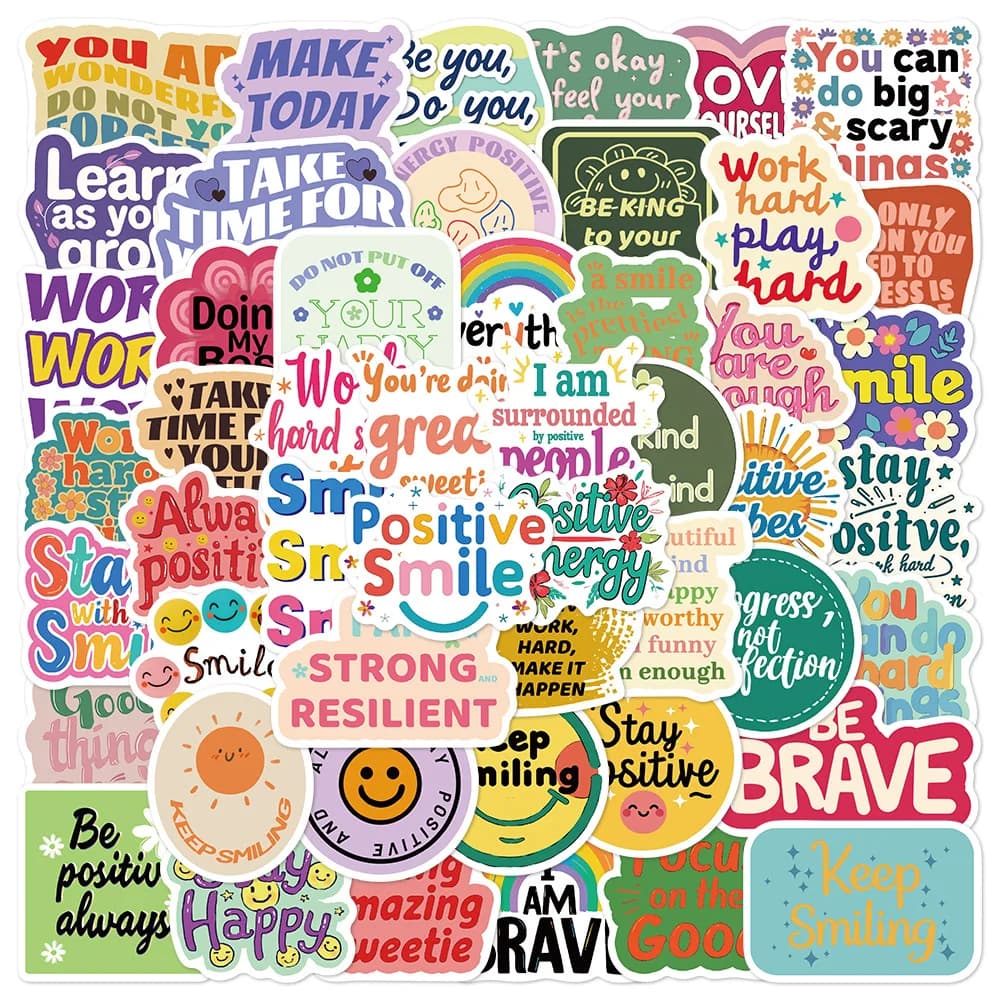 50/100 Pcs Positive Affirmation HD Colorful Doodle Stickers Waterproof for Suitcase Guitar Notebook Phone Laptop Diary Decor