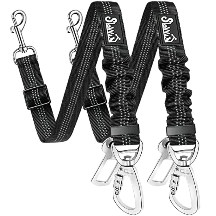 Cintura di Sicurezza per Cani, Confezione da 2, Guinzaglio per Auto Regolabile Elastico con Ammortizzatore, in Nylon Resistente Riflettente, Cinghia di Sicurezza per Animali Domestici