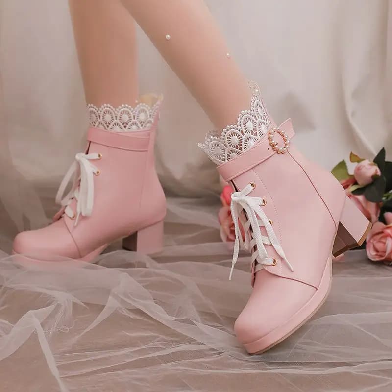 REAVE CAT Lolita Stivaletti da donna Punta tonda Tacchi alti 5 cm Piattaforma Stringata 31 32 46 47 48 Sweet Girls Bota