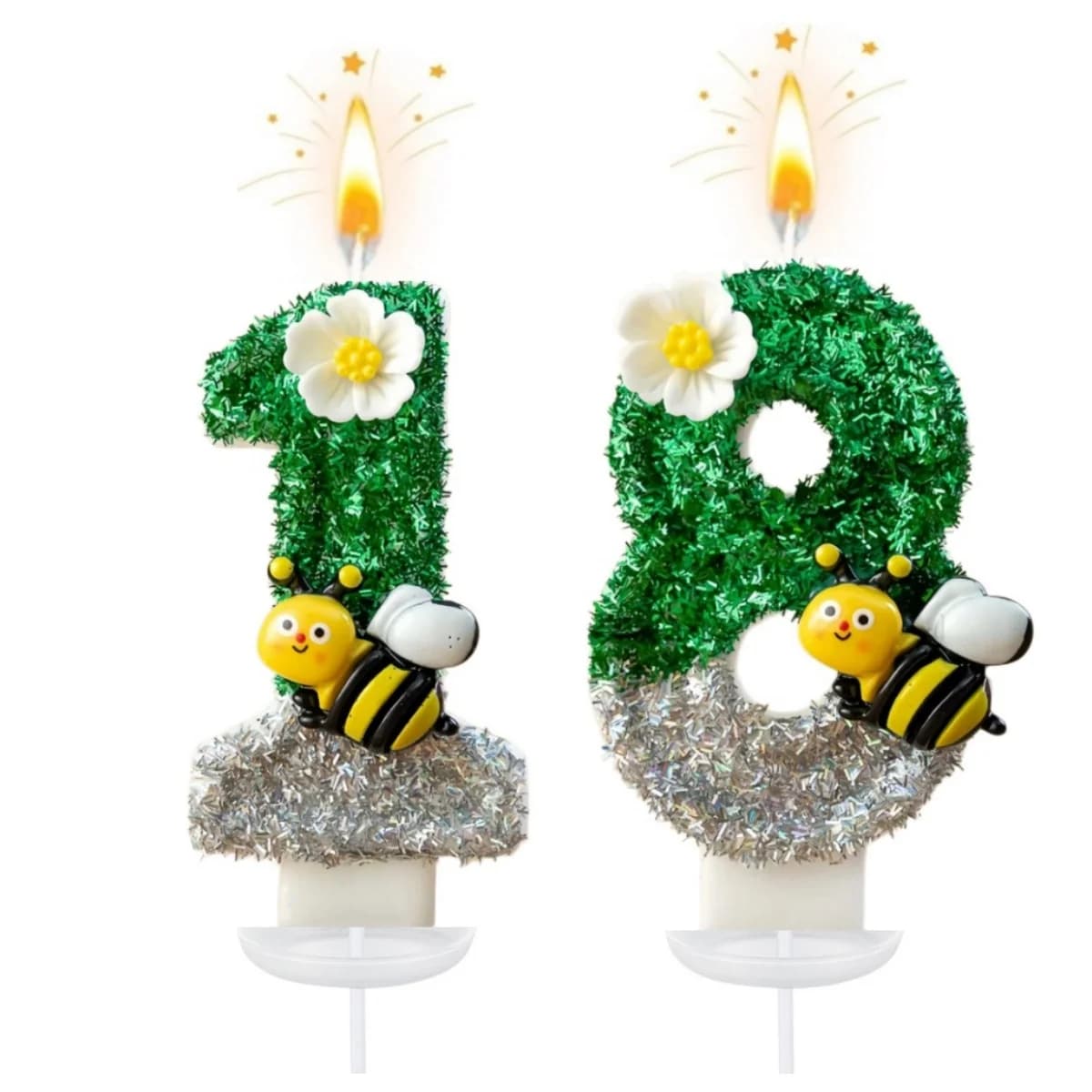 Nuove Candeline di Compleanno Numerate da 0 a 9, Originali Argento e Verde, Decorazione per Torte a Tema Apezzolino