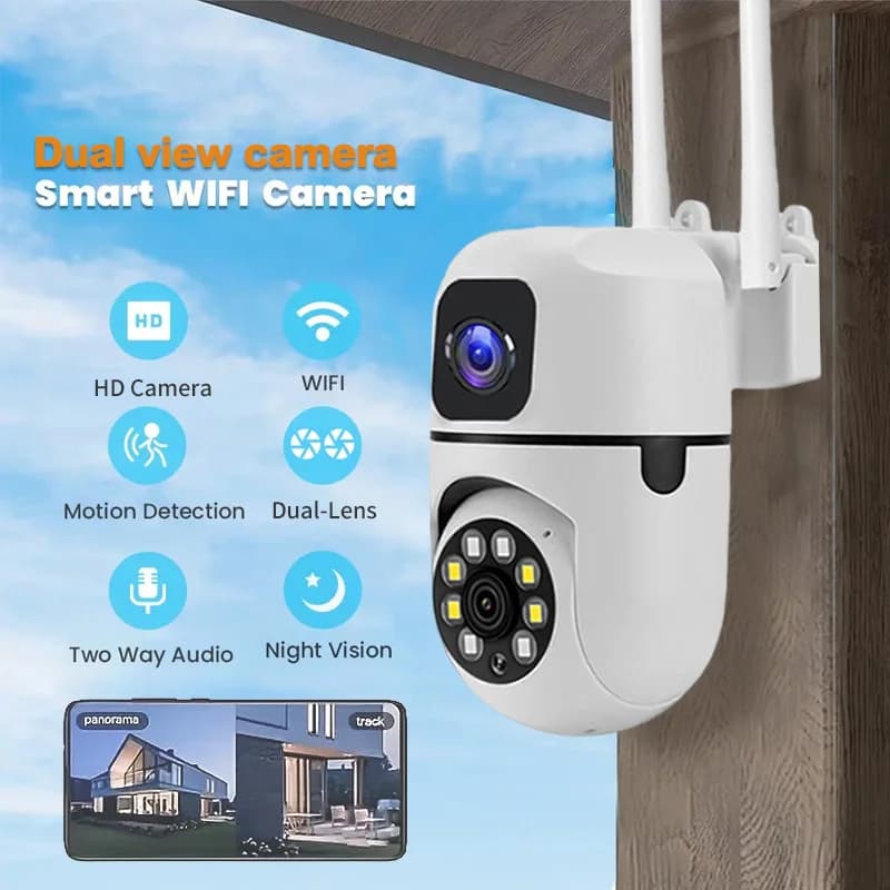 Telecamera di sicurezza WiFi intelligente con doppia telecamera IP per rilevamento del movimento con controllo PTZ per interni HD da 6 MP