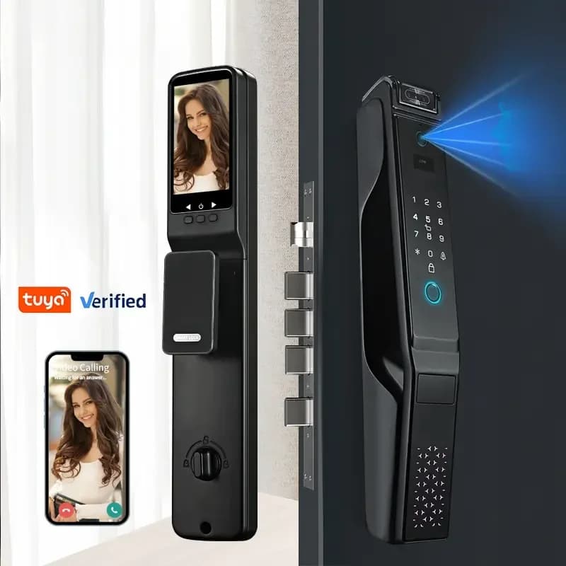 Citofono visivo Samrt Serratura per porta Palm Vein Codice impronta digitale Sblocco Tuya Wifi Serratura elettronica digitale intelligente per porte di casa