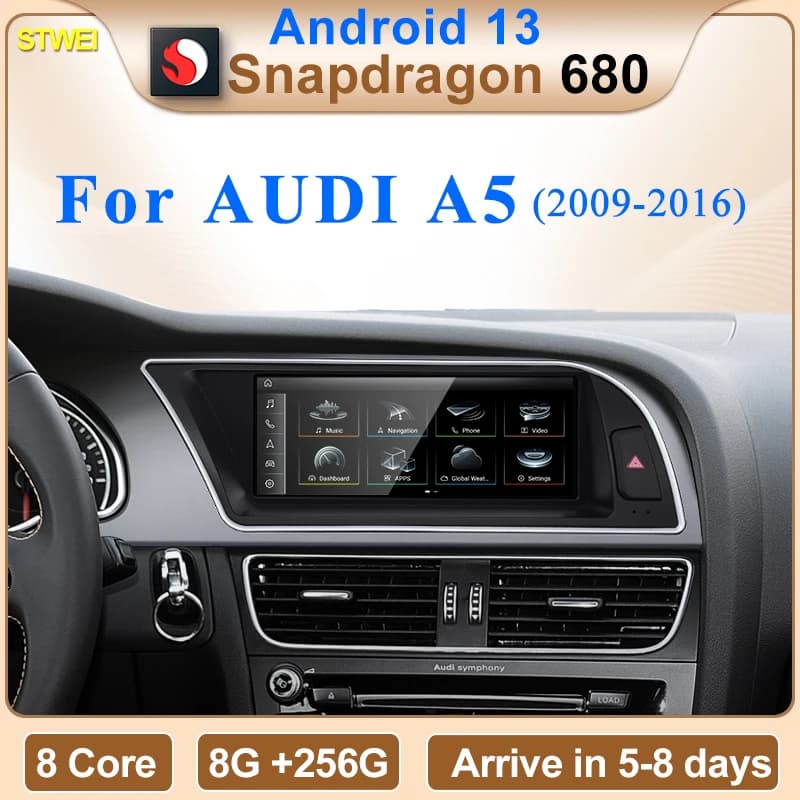 STWEI Qualcomm Snapdragon 680 6225 2.4GHz Wireless CarPlay Auto Per AUDI A5 S5 Auto Multiledia Lettori Video GPS Navi Bluetooth