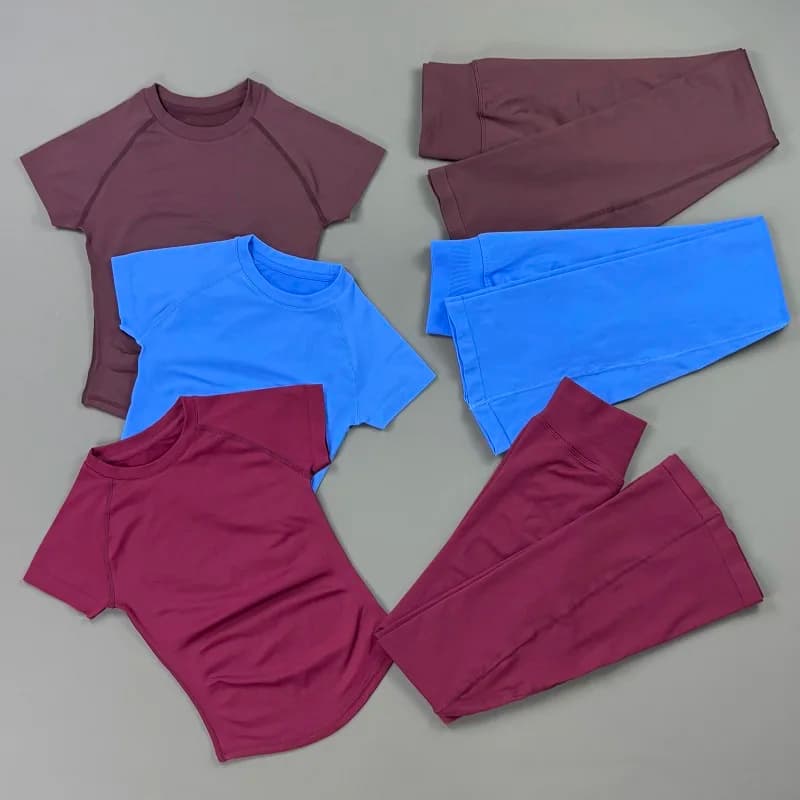 2 Pcs Workout Set Women Short Sleeve Slim Fit Top Butt Lift Flare Leggings Suit Stretch Breathable Gym Yoga Sports Fitness Sets
