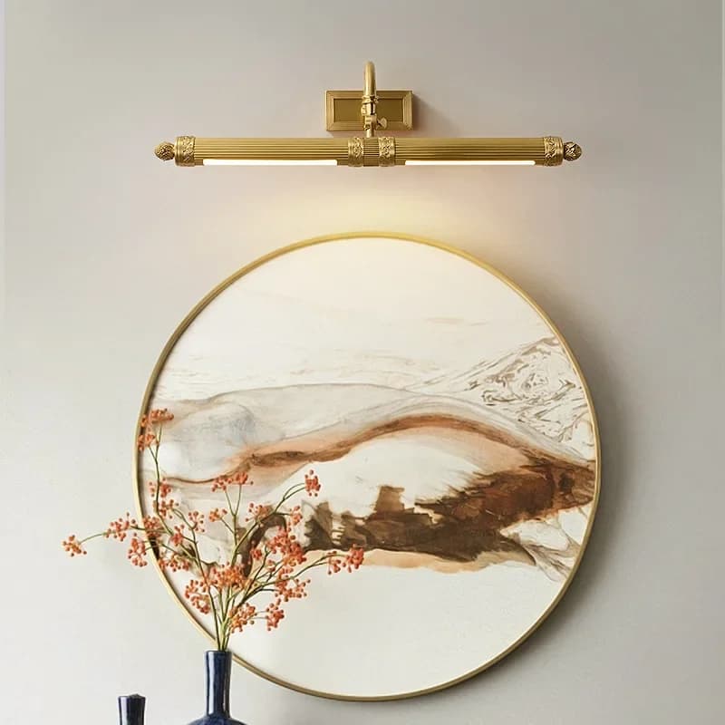 Faro a specchio nordico completamente in rame, cablaggio senza luce di riempimento per il bagno Pittura a olio americana, pittura fotografica Trucco a LED