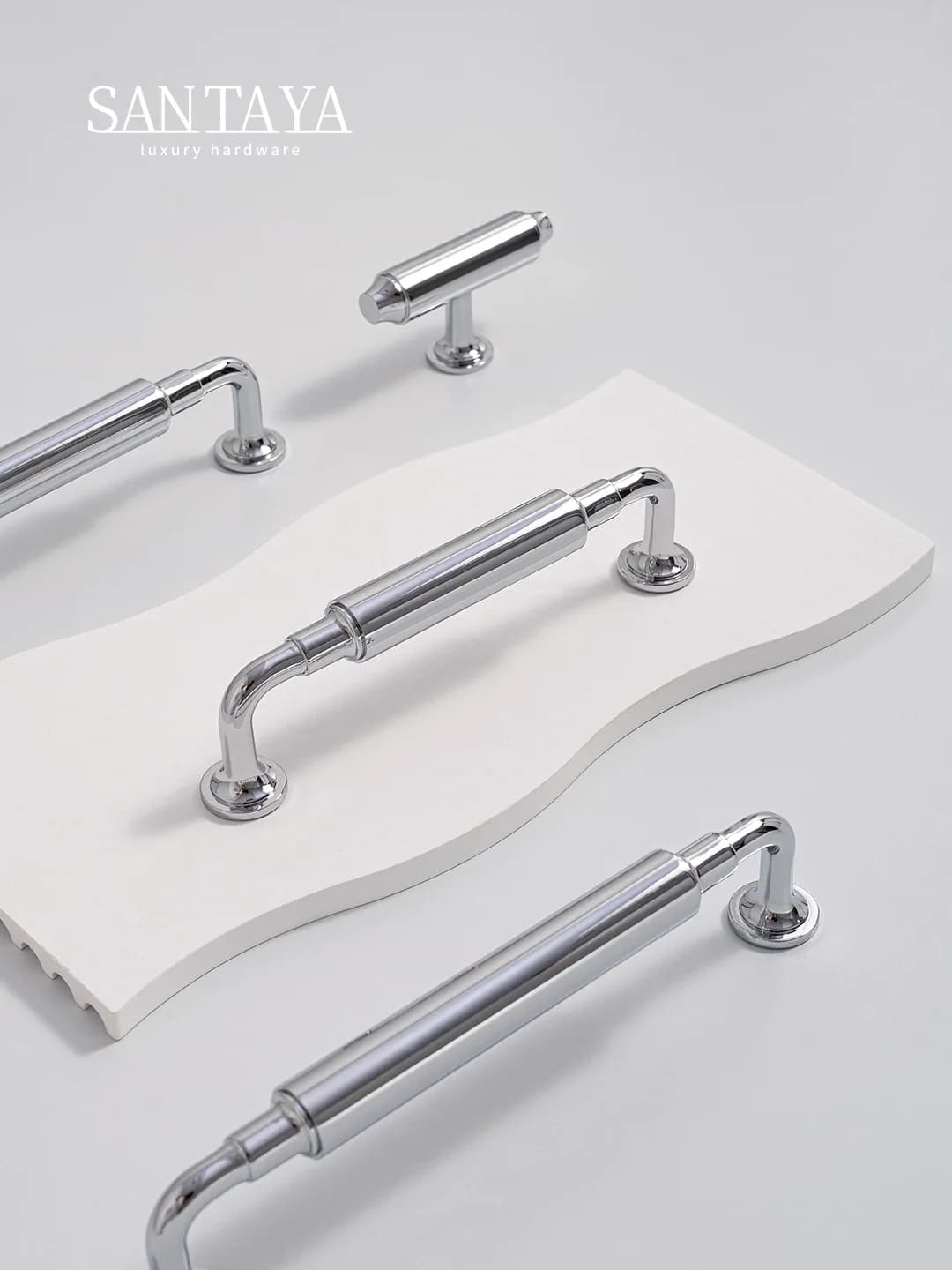 Santaya Solid Brass Handles Chrome Silver Kitchen Cabinet Pull Wardrobe Drawer Knob Furniture T-bar Handle