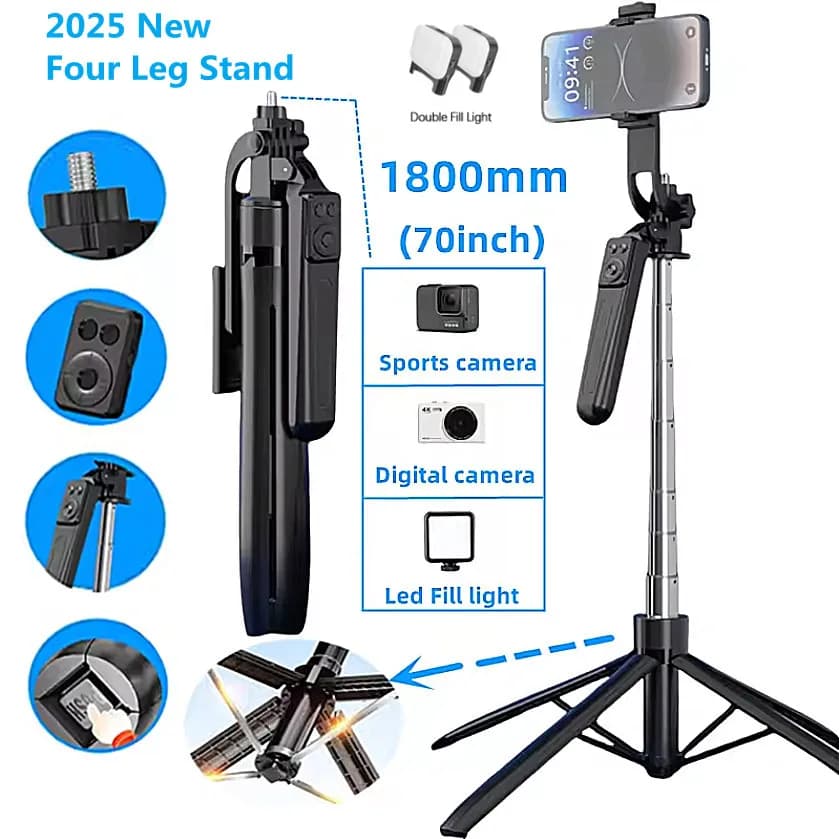 Treppiede per smartphone Light Camera quattro treppiedi con Bluetooth wireless, staffe selfie stick con supporto per telefono per Vlog