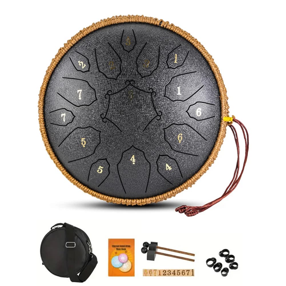 Ettereo 12-inch Tone D drum with Bag and Bacchette, 15 Notes, Percussion musical instrument for Yoga, Meditation and Sound therapy