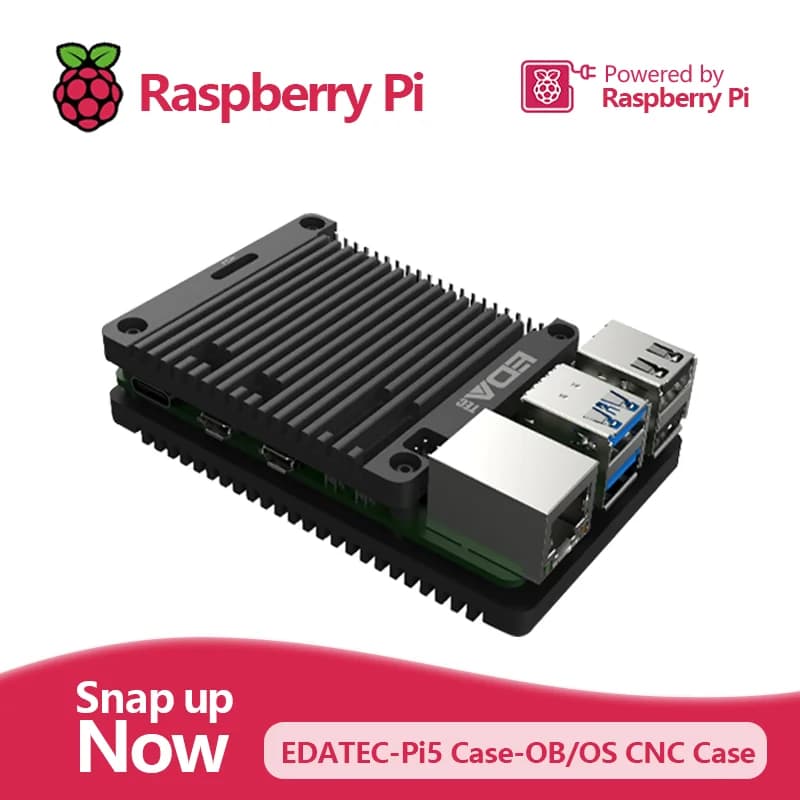 Open Aluminum CNC Case with passive cooling Pi5, reducing the card temperature up to 15 °C, Design without fan, no noise