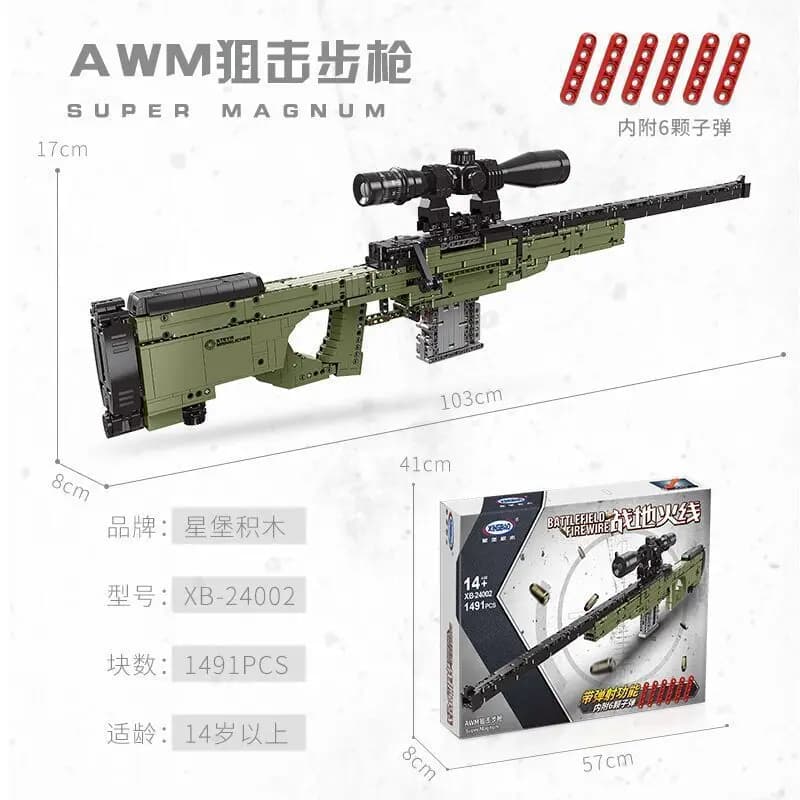 XingBao 24002 AWM Fucile da cecchino Blocco Modello di pistola che attraversa il campo di battaglia Serie Giocattoli fai da te Building Blocks Ragazzo Regalo 1491 pezzi