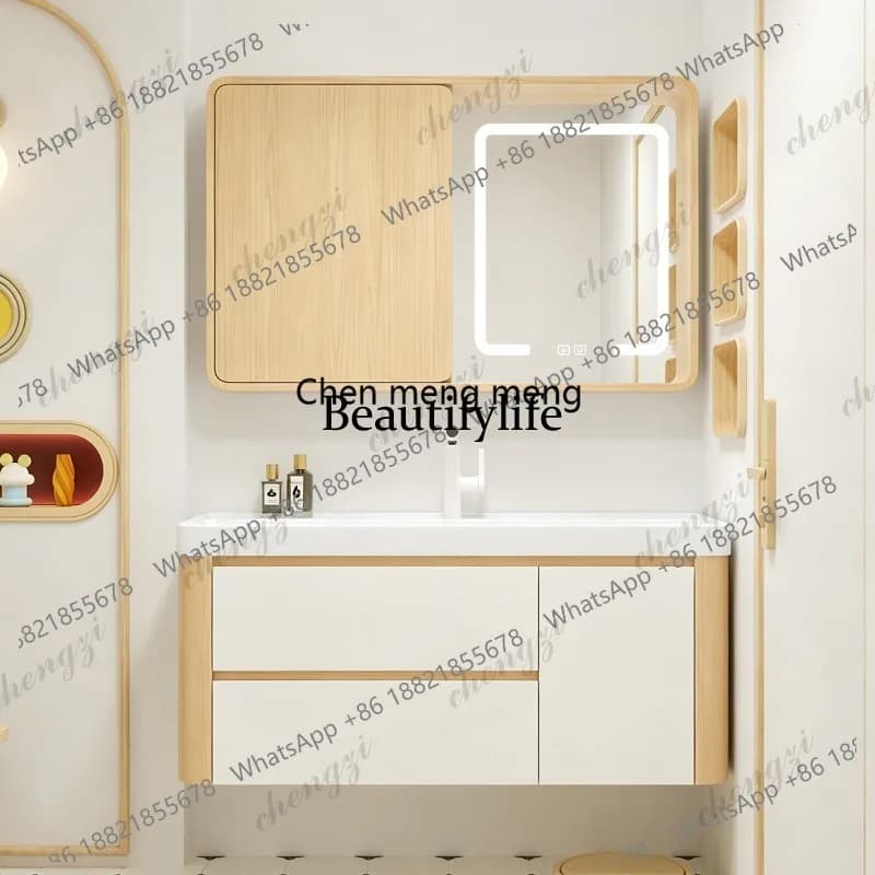 EE182 Ocean basin integrated basin bathroom cabinet combination side storage toilet sink wall-mounted arc feng shui mirror cabin