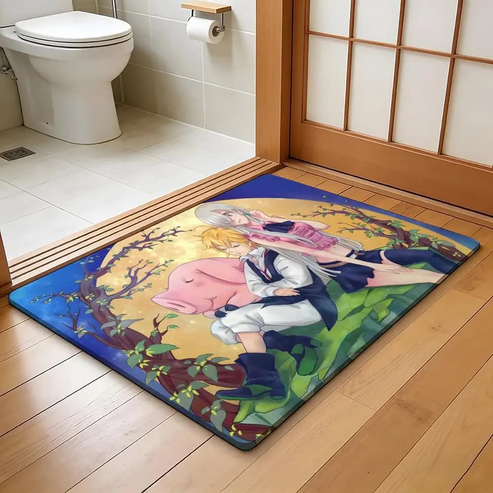 ANIME T-The Seven Deadly Sins Tappetino assorbente per pavimento, tappetino antiscivolo per bagni, servizi igienici e toilette