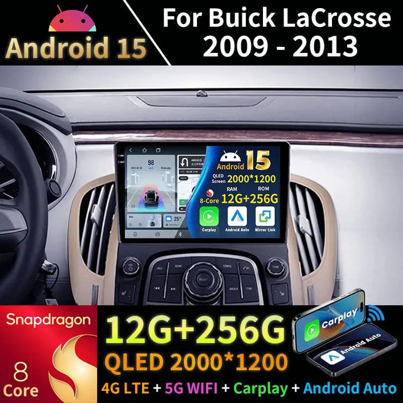 Android 15 Wireless Carplay For Buick LaCrosse 2009 - 2013 Multimedia Head Unit Player Navigation Stereo Head Unit Car Radio DVD