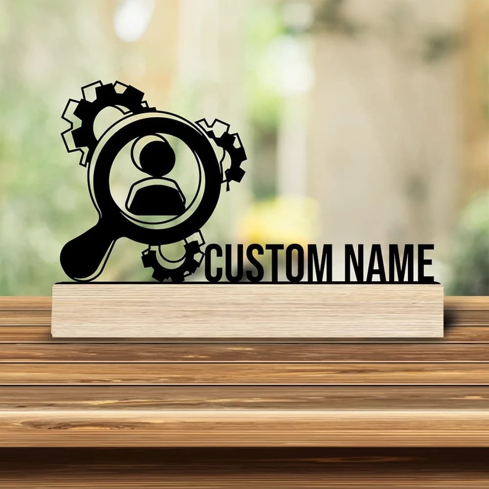 1pc Interesting Desktop Metal Statues Custom Name Equipped with Wooden Base Perfect for Home or Office Decoration