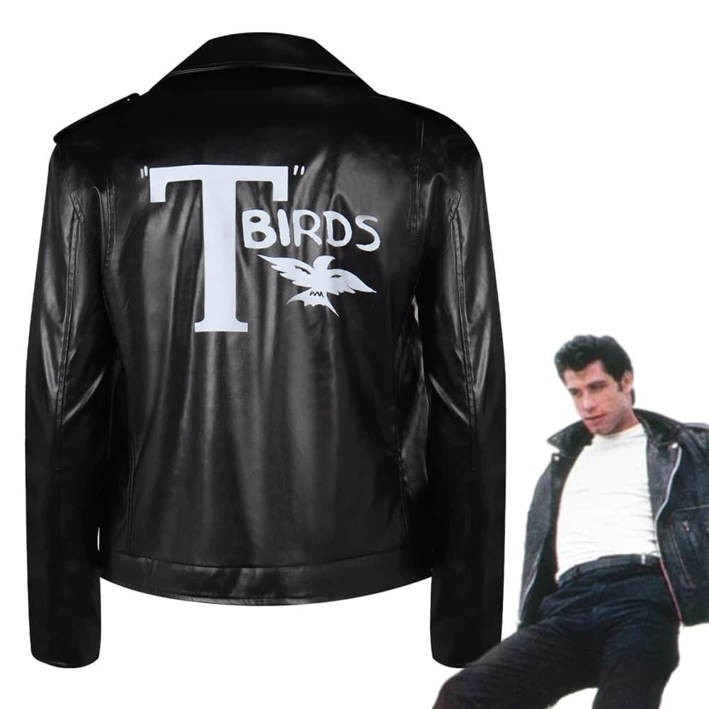 Danny Coat Cosplay TV Grease Pink Ladies Men Costume Black T-birds Leather Jacket Casual Streetcoat Halloween Party Role Suits
