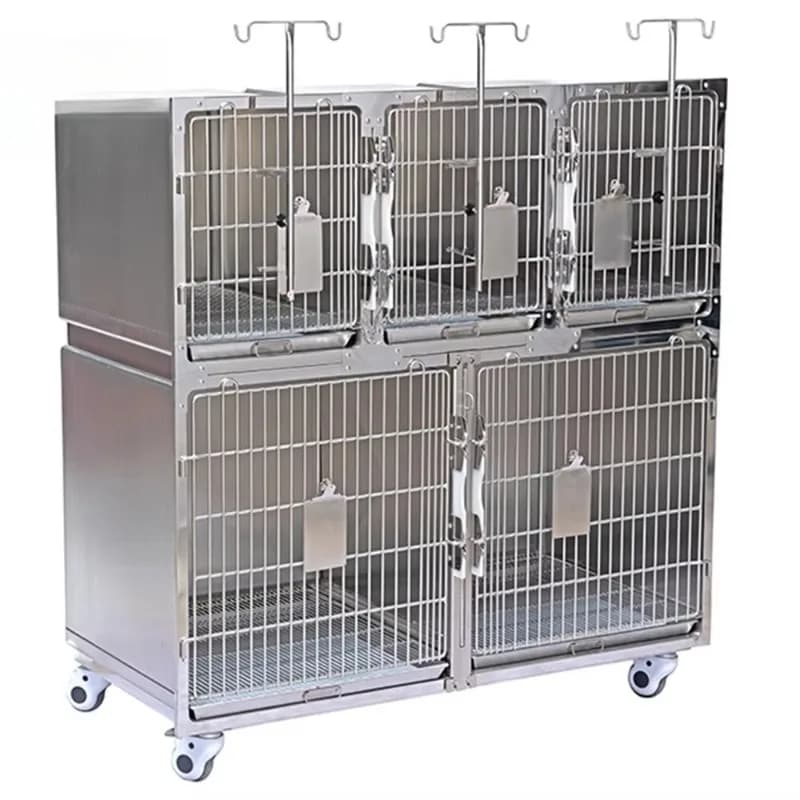 for Top Professional Veterinary 5-door Stainless Steel Dog Cage for Veterinary Clinic Use Durable Pet Carrier Crate