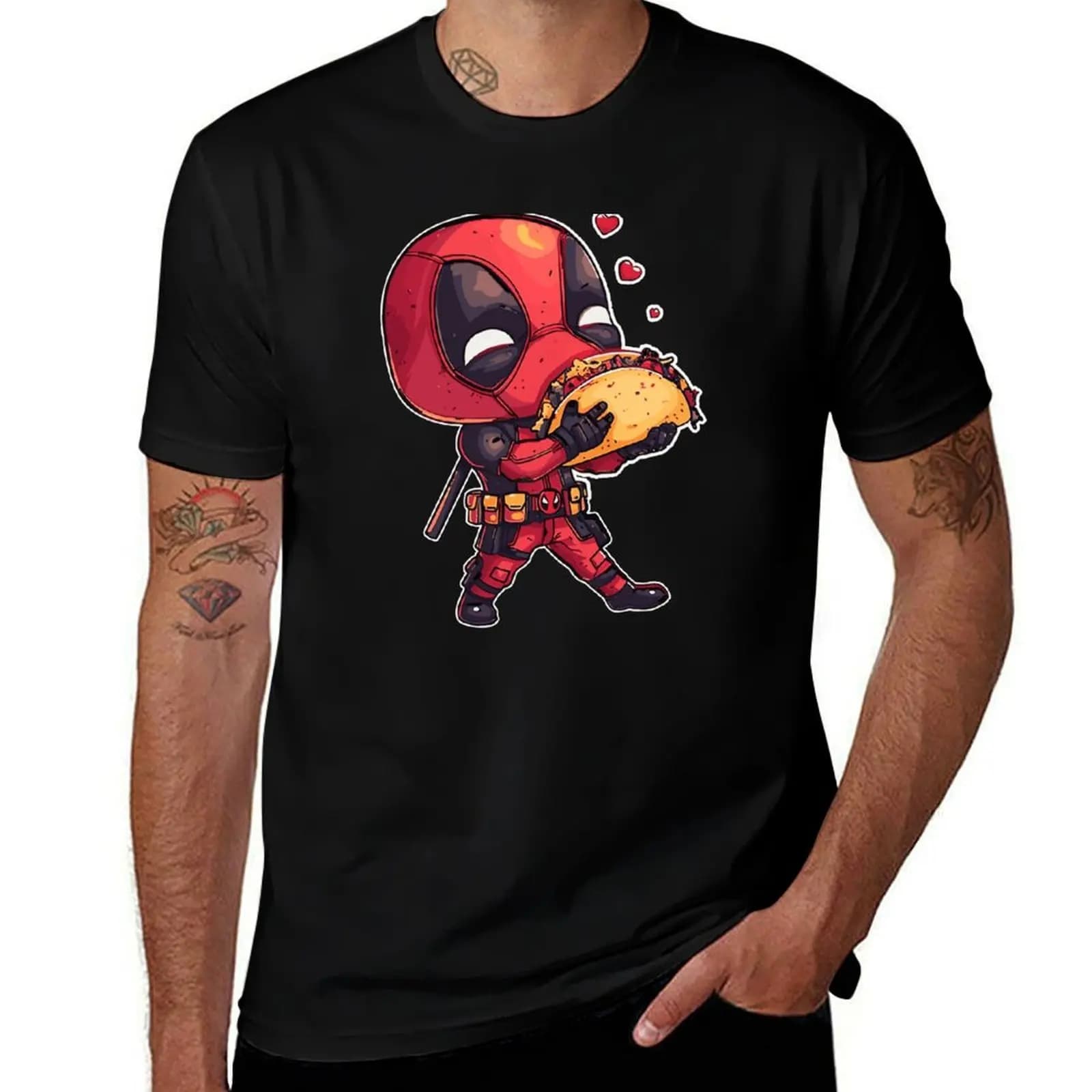 Food Love Chibi D Pool Chimichangas Valentine T-Shirt t shirts for man cotton t shirt man cotton T-Shirt