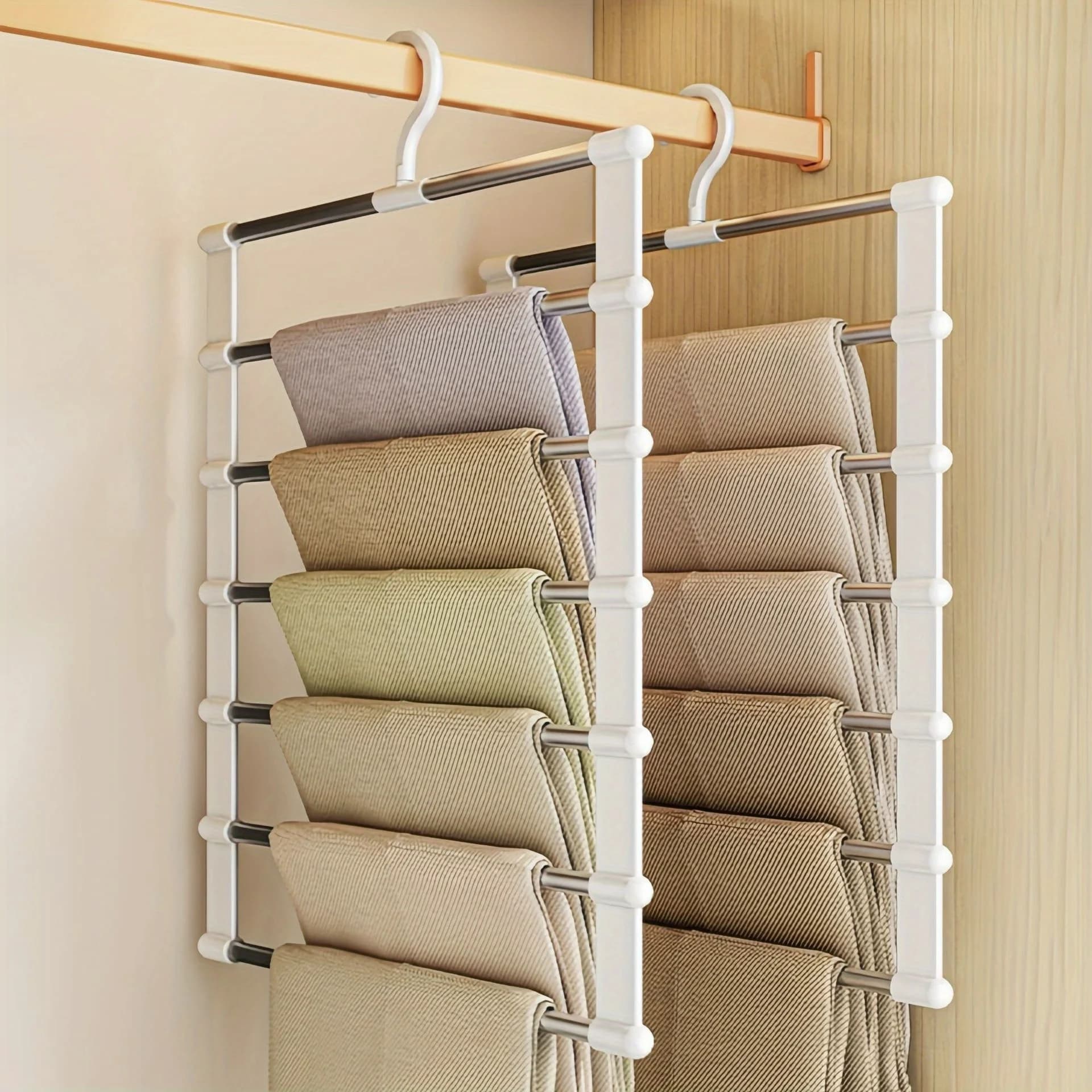 1 appendiabiti pieghevole salvaspazio in acciaio inossidabile per jeans, leggings e pantaloni - organizer per armadio