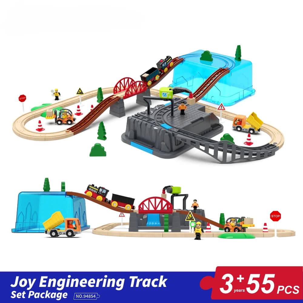 55 pz/set Set di Piste Ferrovia In Legno Treno Elettrico Auto Magnetica Diecast Slot Misura Tutte Le Marche Biro Pista di Legno Assemblare Toy Boy Regalo