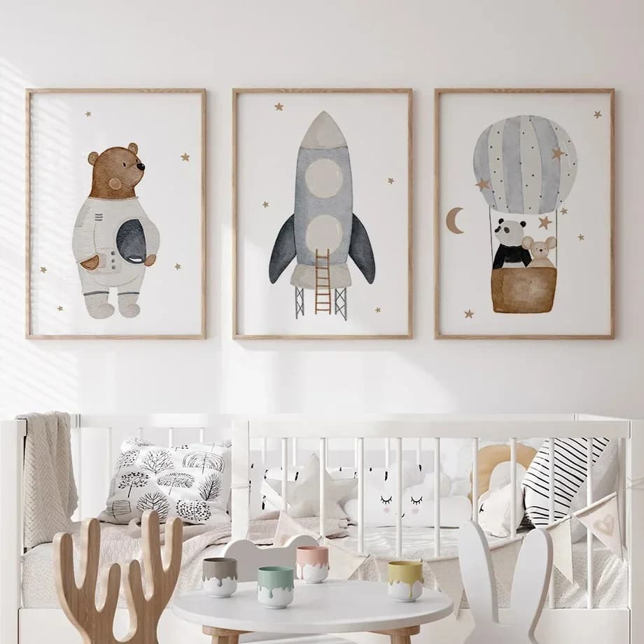 Boho Cartoon Bear Panda Mouse Balloon Plane poster Art Prints Canvas Painting immagini a parete per Baby Kids Room decorazione della casa