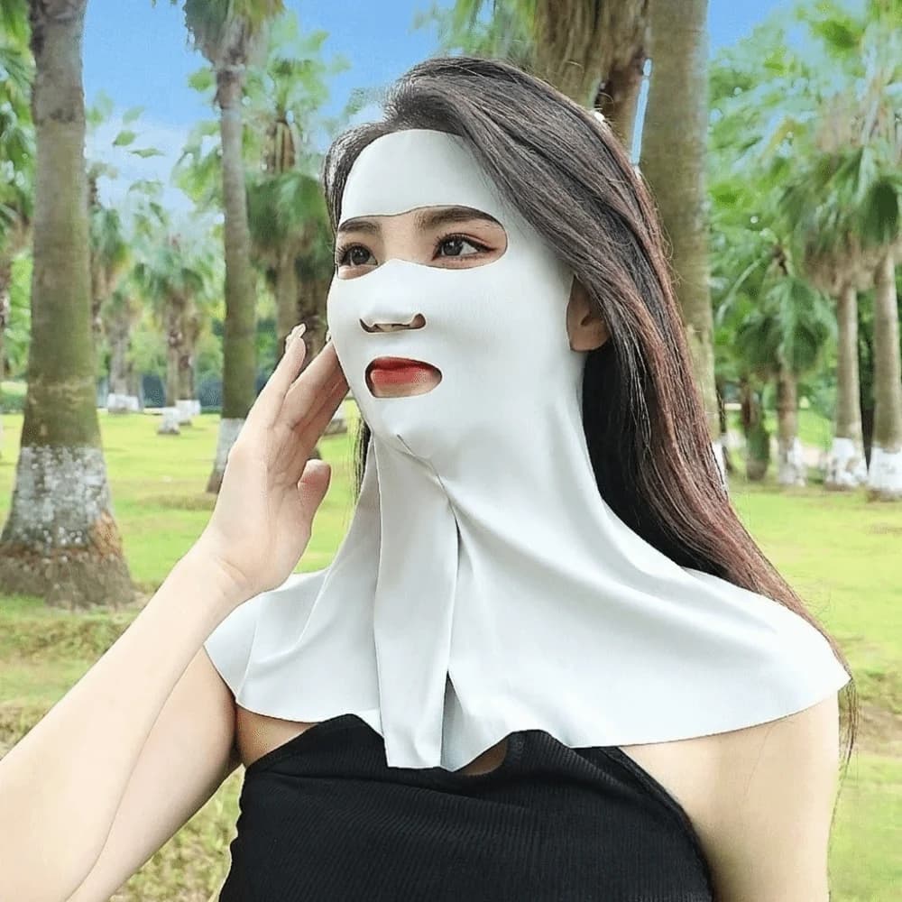Fashion Sun Protection Ice Silk Face Veil Polyester Solid Color Sunscreen Mask Full Face Face Cover Neck Wrap Female