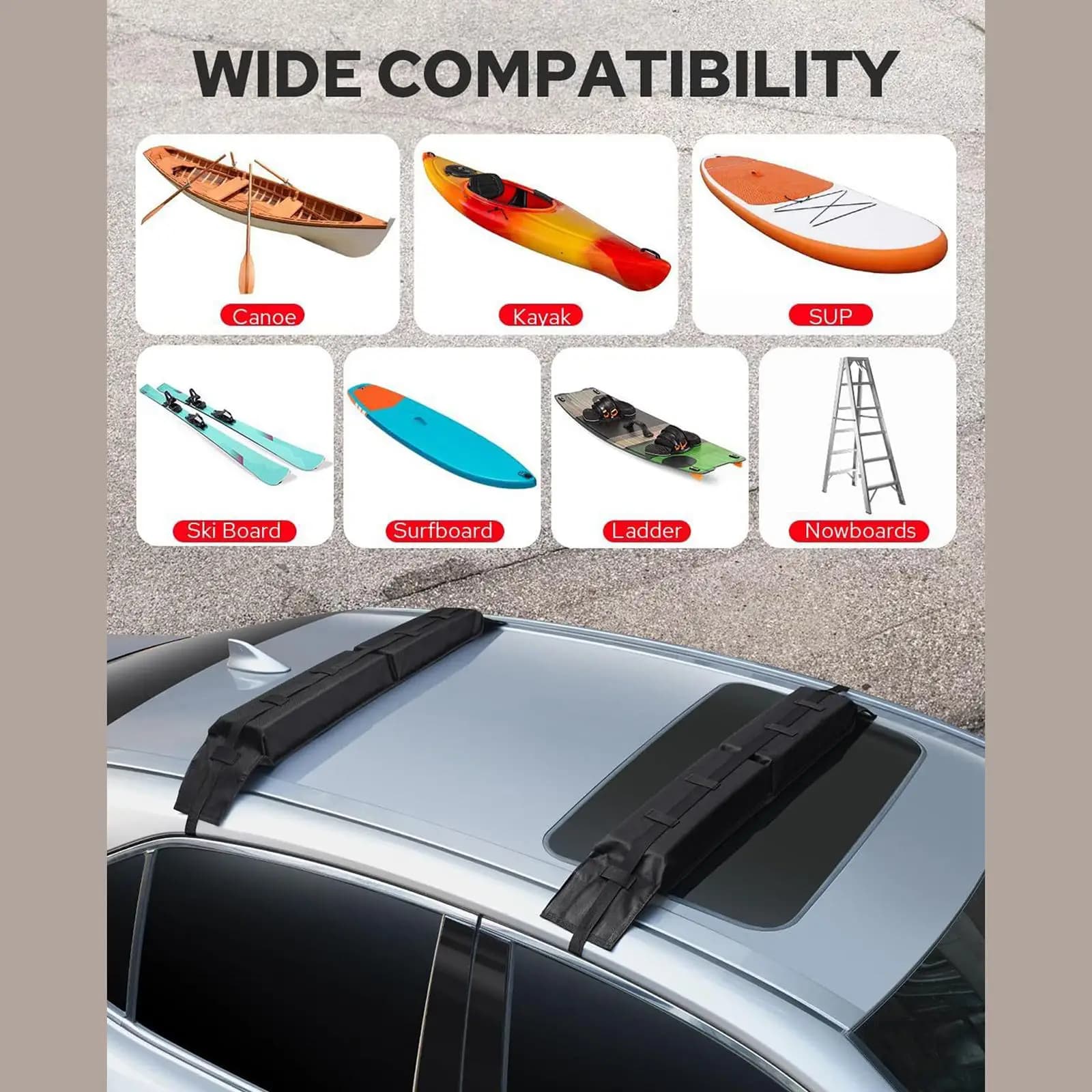 Cuscinetti per Portapacchi Auto in Tessuto Oxford, Facili da Installare, Sistema di Trasporto Portatile per Stand Up Paddle Board, Kayak, Canoa, Viaggi