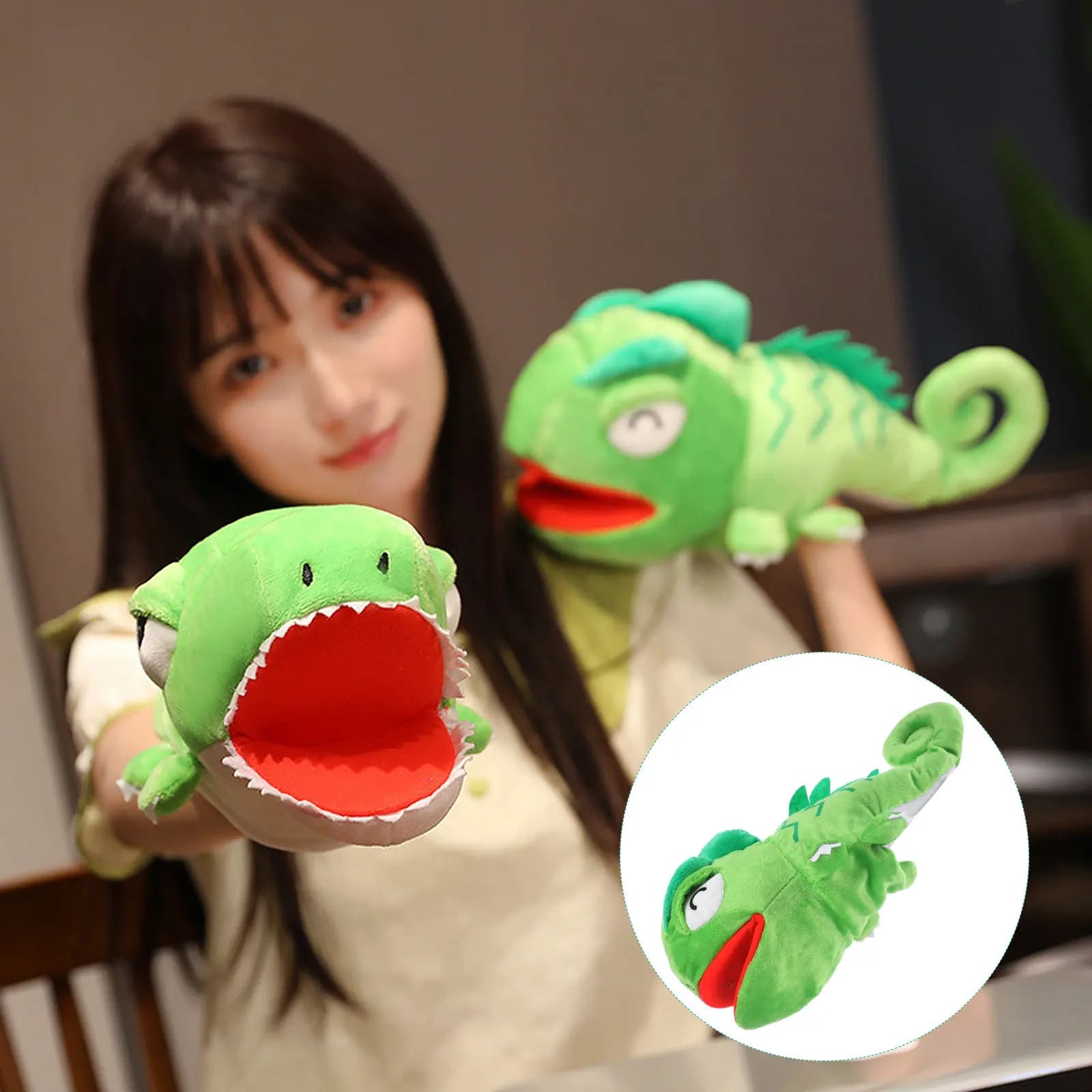 Funny Chameleon Hand Puppet with Movable Mouth for Kids Toddlers Educational Storytelling Role Play Pretend Game Parent Child