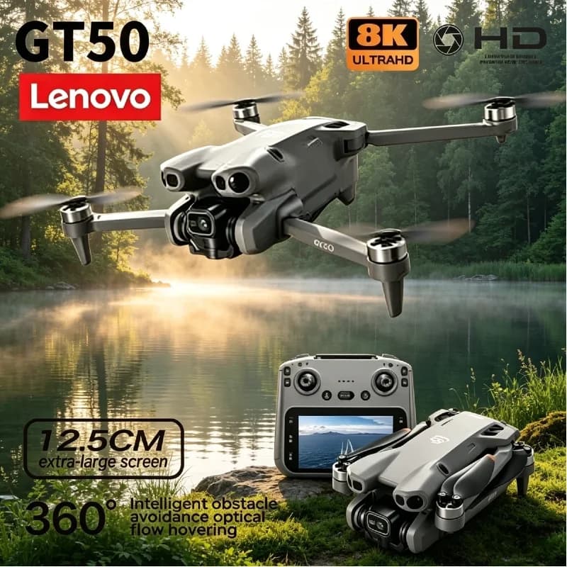 Drone Lenovo GT50 8K HD con Schermo LCD da 4.3'', Telecomando GPS EIS, Quadricottero Pieghevole Leggero per Adulti, Uso in Viaggio e All'Aperto