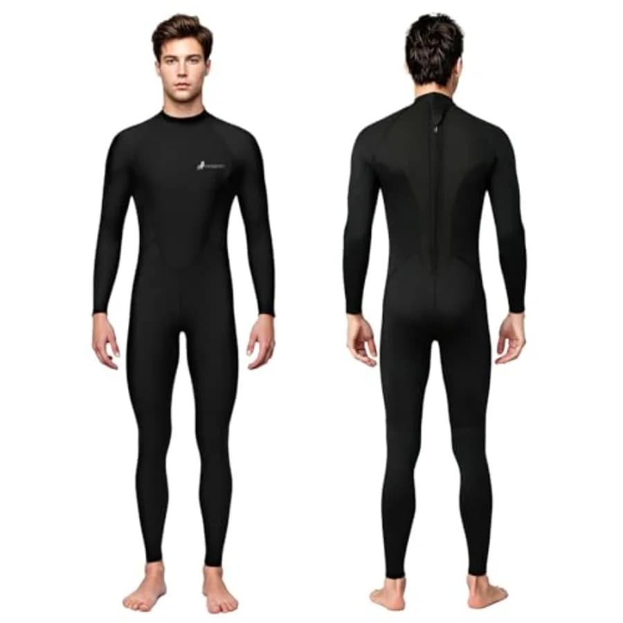 Muta subacquea integrale da uomo per immersioni, surf, snorkeling, kayak, nuoto, canottaggio; neoprene da 2 mm, nero; cerniera posteriore, maniche lunghe.