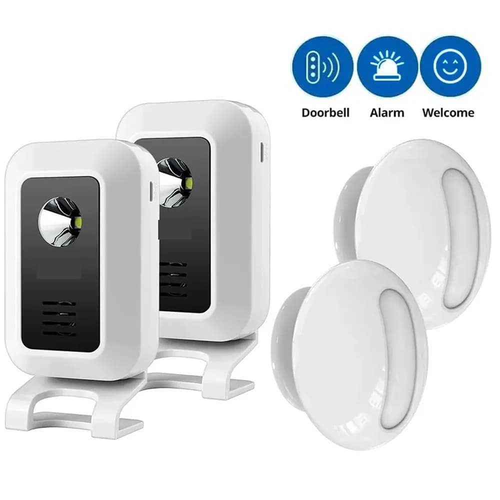 Mini campanello di allarme con sensore di movimento di benvenuto, carillon wireless da 32 brani con luce notturna a LED per la sicurezza delle porte e finestre dell'home office