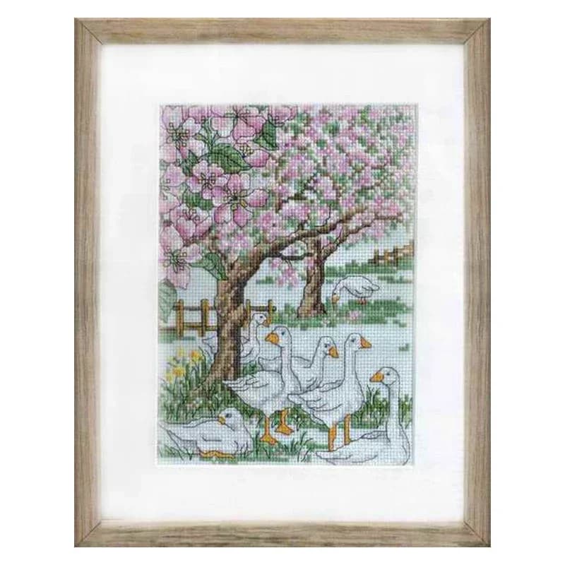 Amishop Gold Collection Kit punto croce contati Oghi primaverili Oca e fiori rosa Pomme