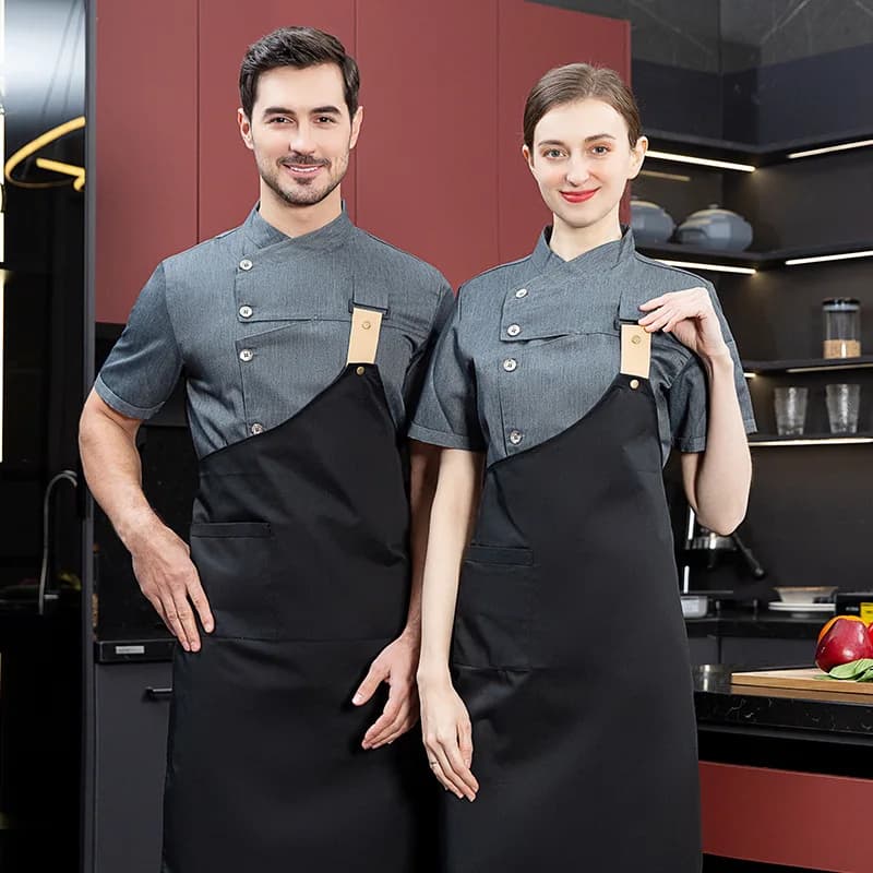 Manica corta Chef uniforme uomini donne ristorante cameriere vestiti cucina cuoco giacca e grembiule
