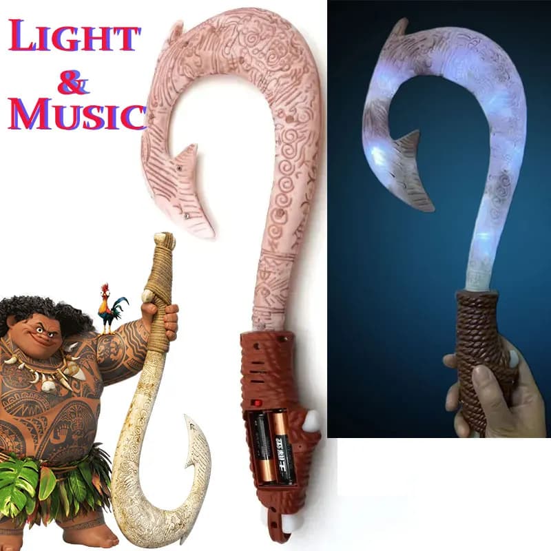 Cartoon Anime Moana Love Fishing Accessories Cosplay Arma Maui with Light Children Role Punches Toy for Kids Birthday Party