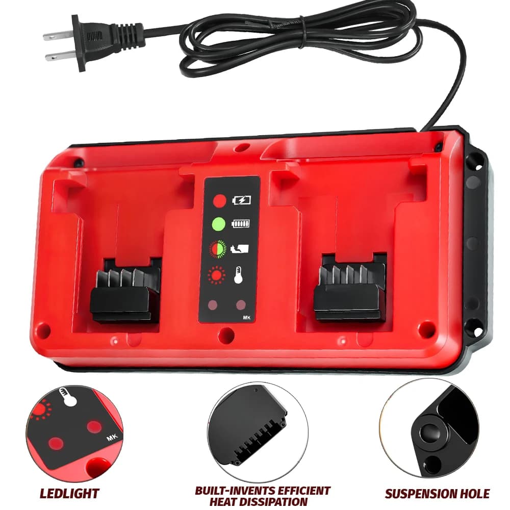 NUOVO Caricatore portatile a doppia porta per batteria al litio Milwaukee 18V-20V ricaricabile 48-11-1815 48-11-1820 48-11-1830 Caricatore rapido