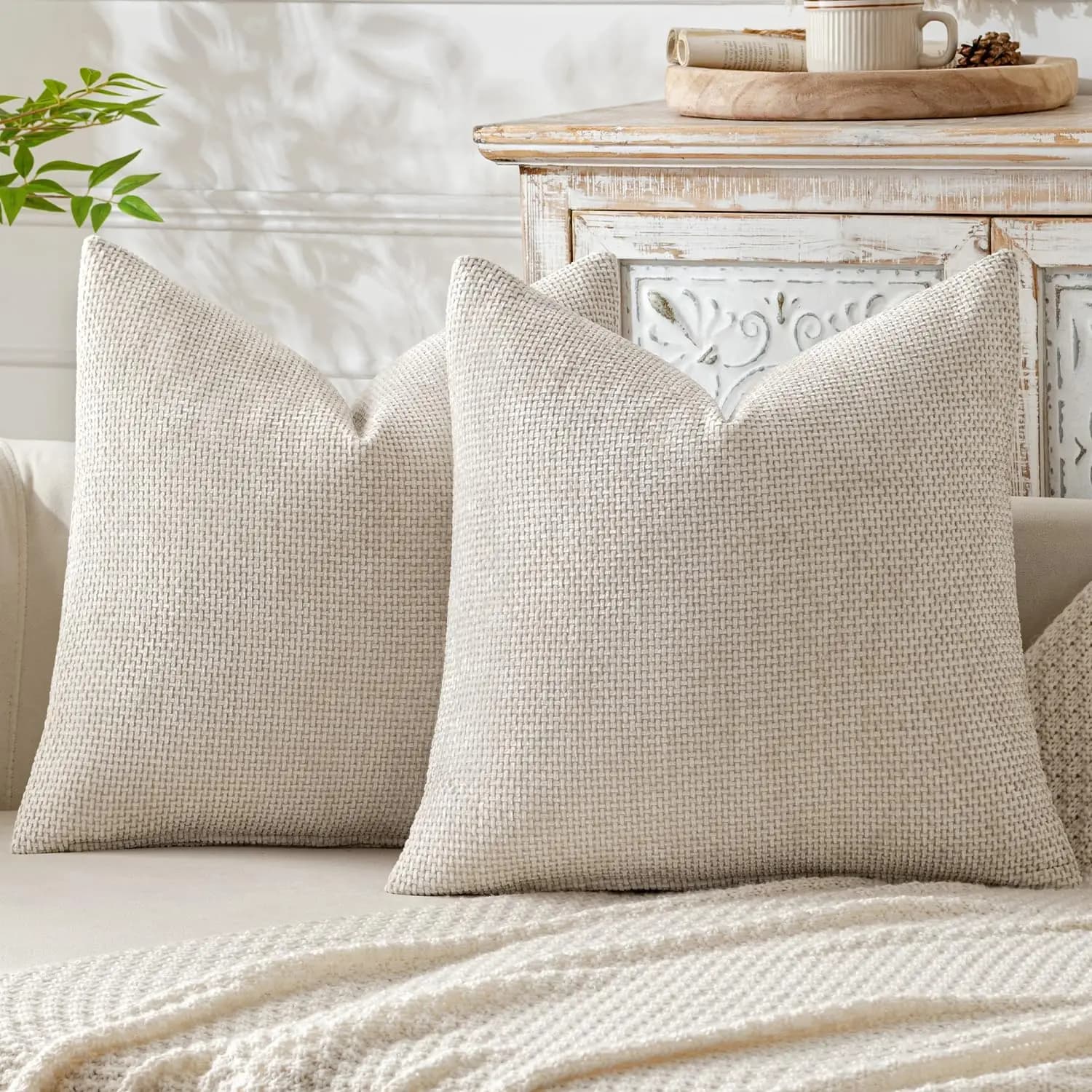 Set di 2 Copricuscini Moderni Boho, 18x18 Pollici, Morbido Ciniglia per Divano, Soggiorno, Arredamento Casa