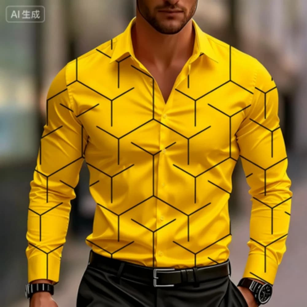 Men's Business Casual Long Sleeved Shirt 2025 Printed Collar Design High-Quality Oversized Buttons Comfortable Fit