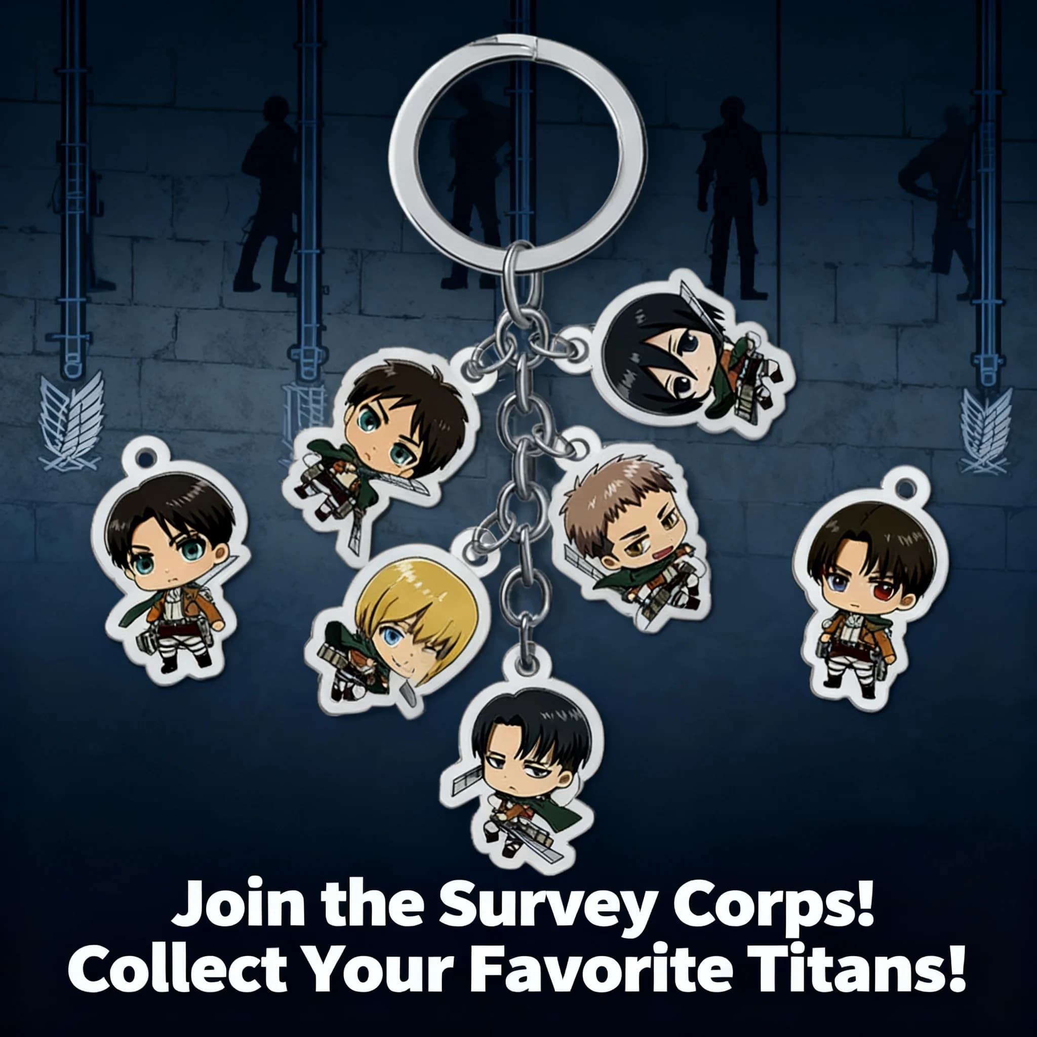 Set di 5 Portachiavi Trasparenti Bifacciali in Acrilico di Attack on Titan, Accessori Anime, Ciondoli Souvenir, Regalo per Collezionisti e Fan