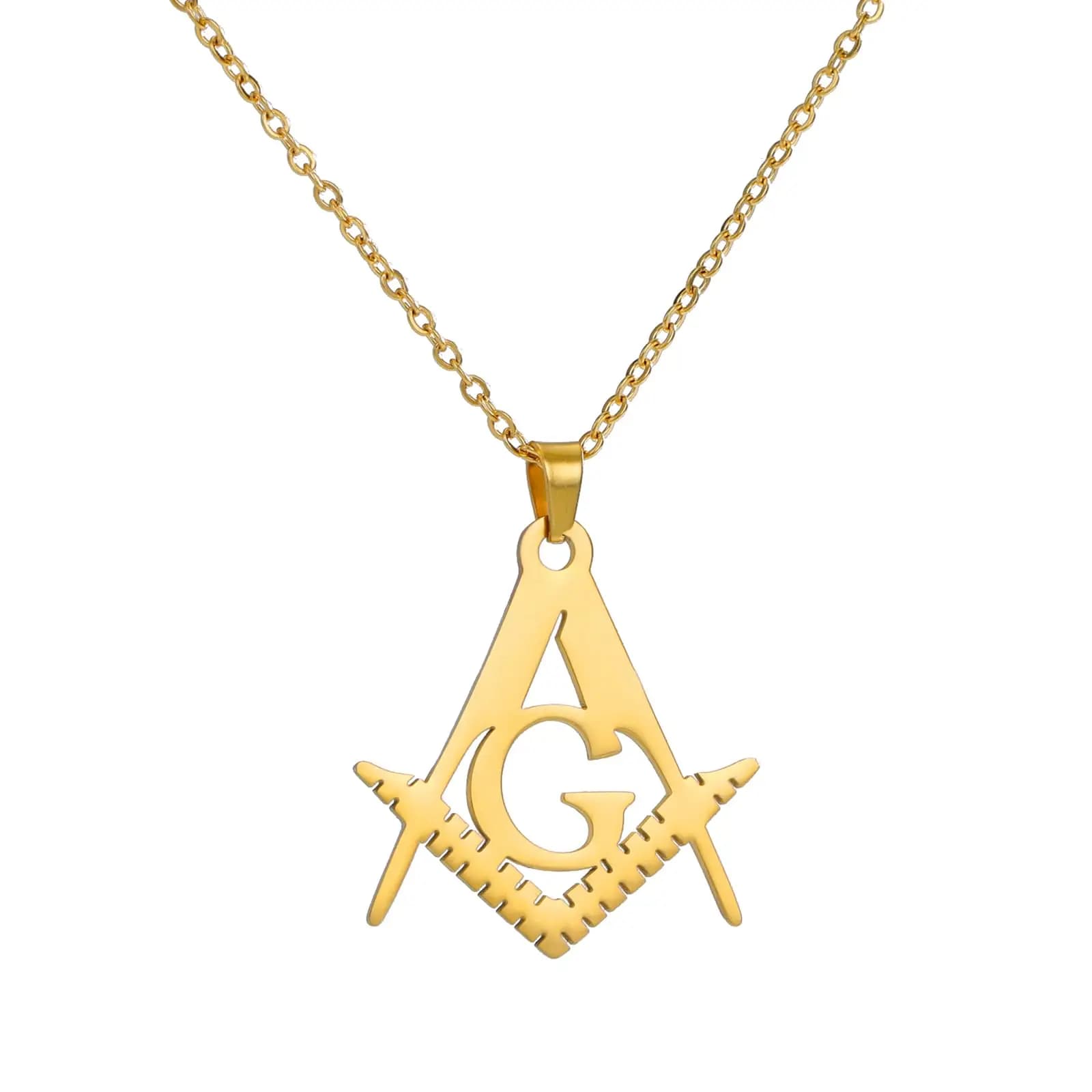 VASSAGO Masonic Necklace for Men Mason Symbol Necklace Accepted Mason Pendant Stainless Steel Jewelry