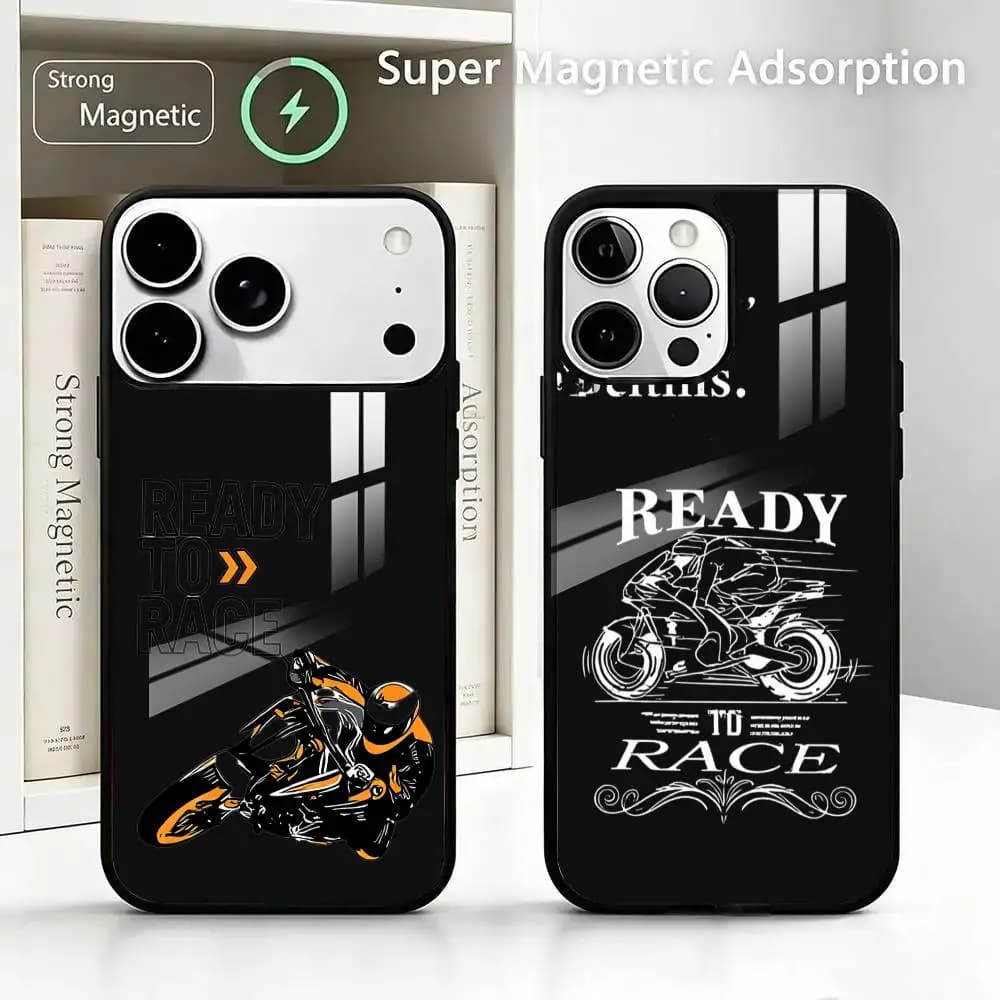 Fashion Ready To Race Phone Case Luxury High-End Wireless Charging Glass-Textured Printed Phone Case For IPhone 17/16 ProMax Plu