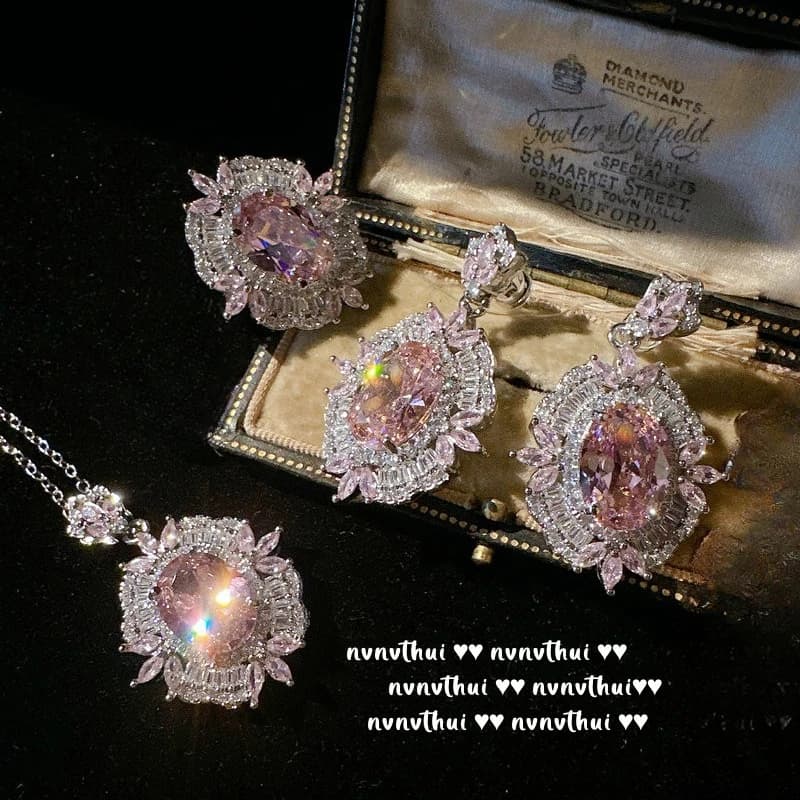 New Trendy Pink Jewelry Sets 925 Silver Color Dazzling Cubic Zirconia Temperament Elegant Women Wedding Engagement Bridal Gift